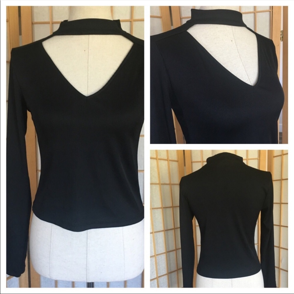 Zara Black Ribbed Stretch Top SZ L
